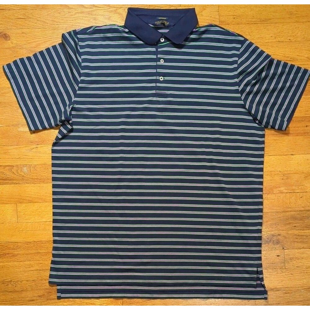 Ralph Lauren Polo Golf Shirt Men's XL Blue Green Purple Striped Performance EUC